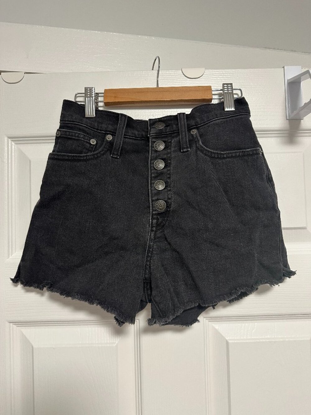 Madewell High-Rise Denim Boyshorts in Faded Black: Button-Through Edition